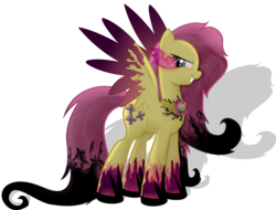 Size: 14417x10976 | Tagged: safe, artist:rainbownspeedash, fluttershy, g4, absurd resolution, corrupted, dark side, element of kindness, evil, female, horseshoes, looking at you, possessed, simple background, solo, sombra eyes, transparent background