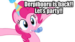 Size: 1920x1080 | Tagged: safe, pinkie pie, derpibooru, g4, celebration, derpibooru is down, image macro, party