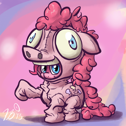 Size: 750x750 | Tagged: safe, artist:flavinbagel, pinkie pie, earth pony, pony, g4, clothes, costume, cute, diapinkes, female, looking at you, mare, pinkie costume, pony costume, smiling, solo