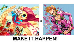 Size: 938x573 | Tagged: safe, fluttershy, g4, exploitable meme, giorno giovanna, jojo's bizarre adventure, make it happen, meme