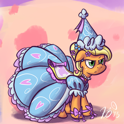 Size: 750x750 | Tagged: safe, artist:flavinbagel, applejack, g4, look before you sleep, clothes, dress, female, froufrou glittery lacy outfit, hennin, princess applejack, solo