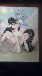 Size: 1840x3264 | Tagged: safe, artist:felvita, octavia melody, princess luna, g4, bow (instrument), duo, female, filly, mare, smiling, traditional art, woona