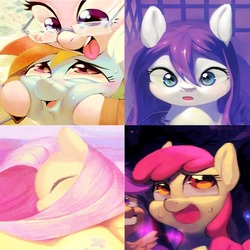 Size: 1080x1080 | Tagged: safe, artist:aruurara, apple bloom, fluttershy, rarity, scootaloo, g4, aruurara, glasses, squishy cheeks