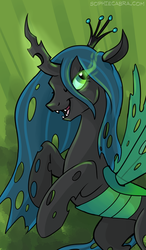 Size: 409x700 | Tagged: safe, artist:spainfischer, queen chrysalis, changeling, changeling queen, pony, g4, concave belly, crown, female, jewelry, rearing, regalia, slender, solo, thin