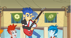 Size: 300x159 | Tagged: safe, screencap, flash sentry, thunderbass, equestria girls, g4, my little pony equestria girls, animated, guitar, picture for breezies