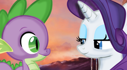 Size: 1500x825 | Tagged: safe, artist:flare-chaser, rarity, spike, g4, female, gazing, male, ship:sparity, shipping, straight
