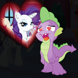 Size: 2500x2500 | Tagged: safe, artist:big-mac-a-brony, rarity, spike, g4, black background, female, heart eyes, male, ship:sparity, shipping, simple background, straight