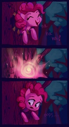 Size: 2091x3821 | Tagged: dead source, safe, artist:holivi, pinkie pie, earth pony, pony, friendship is magic, g4, my little pony: friendship is magic, bad end, everfree forest, female, laughter song, mare, stuck, tree