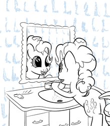 Size: 700x800 | Tagged: safe, artist:danielpon, pinkie pie, g4, female, mirror, reflection, solo, toothbrush, toothpaste