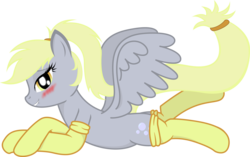 Size: 5687x3578 | Tagged: safe, artist:zuko42, derpy hooves, pegasus, pony, g4, alternate hairstyle, blushing, clothes, female, lip bite, mare, ponytail, simple background, socks, solo, transparent background