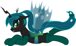Size: 6118x3672 | Tagged: dead source, safe, artist:zuko42, queen chrysalis, changeling, changeling queen, g4, alternate hairstyle, blushing, clothes, female, lip bite, ponytail, simple background, socks, solo, stupid sexy chrysalis, transparent background