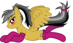 Size: 5753x3398 | Tagged: safe, artist:zuko42, daring do, pegasus, pony, g4, alternate hairstyle, blushing, clothes, female, lip bite, simple background, socks, solo, stupid sexy daring do, transparent background