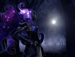 Size: 800x600 | Tagged: safe, artist:mistysteel, nightmare moon, human, g4, female, horn, horned humanization, humanized, mask, solo