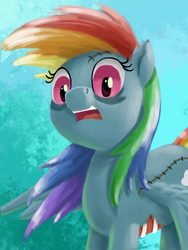 Size: 1200x1600 | Tagged: safe, artist:fahu, rainbow dash, pegasus, pony, zombie, g4, female, mare, solo