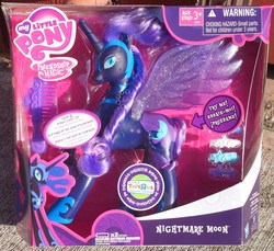 Size: 1280x1173 | Tagged: safe, artist:irlponies, nightmare moon, alicorn, pony, g4, official, electronic toy, female, irl, multilingual packaging, photo, talking nightmare moon, toy