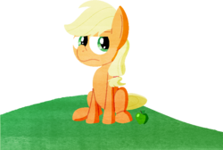 Size: 782x524 | Tagged: safe, artist:idontkn0ow, applejack, earth pony, pony, g4, apple, female, food, mare, simple background, sitting, solo, transparent background