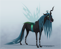 Size: 1400x1143 | Tagged: safe, artist:wild-hearts, queen chrysalis, changeling, changeling queen, g4, crown, female, jewelry, regalia, solo, transparent wings, wings
