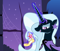 Size: 3000x2544 | Tagged: safe, artist:dazed-and-wandering, trixie, pony, unicorn, g4, big crown thingy, corrupted, element of magic, female, mare, nightmare, nightmare trixie, nightmarified, solo