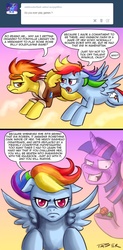 Size: 720x1466 | Tagged: safe, artist:pluckyninja, rainbow dash, spitfire, twilight sparkle, tumblr:sexy spitfire, g4, ask, dungeon master, dungeons and dragons, floppy ears, flying, killer dungeonmaster, rpg, speech bubble, stupid sexy spitfire, tumblr, twilight snapple
