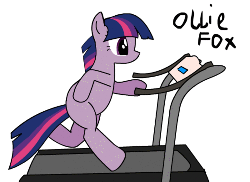 Size: 500x364 | Tagged: safe, artist:toastedgloves, twilight sparkle, pony, g4, animated, bipedal, blank flank, female, running, solo, treadmill