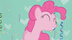 Size: 853x480 | Tagged: safe, screencap, pinkie pie, earth pony, pony, g4, season 1, the ticket master, eyes closed, female, mare, pinkie's gala fantasy song, solo