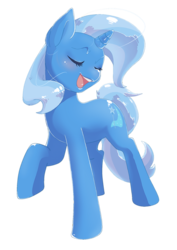 Size: 900x1269 | Tagged: safe, artist:pyoo-kee-pony, trixie, pony, unicorn, g4, eyes closed, female, mare, open mouth, raised hoof, simple background, solo, transparent background