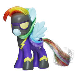 Size: 1000x1000 | Tagged: safe, rainbow dash, g4, brushable, clothes, costume, female, irl, photo, shadowbolt dash, shadowbolts, shadowbolts costume, simple background, toy, white background