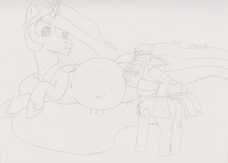 Size: 817x585 | Tagged: safe, artist:theimmortalwolf, princess celestia, g4, preglestia, pregnant, royal guard