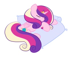 Size: 1002x797 | Tagged: safe, artist:fribox, princess cadance, alicorn, pony, g4, cute, eyes closed, female, on side, pillow, sleeping, smiling, solo