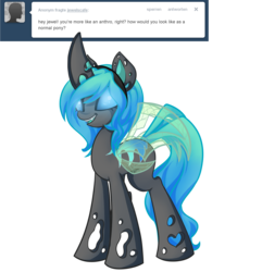 Size: 1400x1450 | Tagged: safe, artist:rainbowscreen, oc, oc only, oc:jewel, changeling, changeling queen, blue changeling, changeling oc, changeling queen oc, female, solo, tumblr