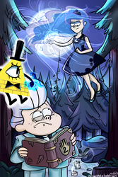 Size: 800x1199 | Tagged: safe, artist:cherryviolets, princess luna, human, g4, bill cipher, crossover, dreamscaperers, gideon gleeful, gideon rises, gravity falls, humanized, journal #2, male, style emulation