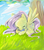 Size: 700x800 | Tagged: safe, artist:rosurin, fluttershy, bird, g4, animal, female, grass, solo, tree