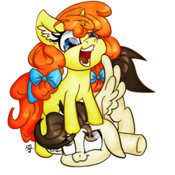 Size: 1500x1500 | Tagged: dead source, safe, artist:22bubble-eyes22, pound cake, pumpkin cake, pegasus, pony, unicorn, slice of pony life, g4, bow, brother and sister, cake twins, colt, duo, female, filly, hair bow, male, siblings, simple background, transparent background, twins