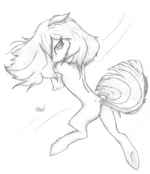 Size: 2384x2773 | Tagged: safe, artist:ethereal-desired, marble pie, g4, female, monochrome, sketch, solo, underhoof