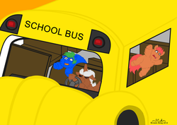 Size: 1024x724 | Tagged: safe, artist:tricornking, alicorn, fluffy pony, pony, hijacking, school bus, wacky hijinks