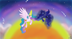 Size: 1920x1040 | Tagged: safe, artist:bronypox, princess celestia, princess luna, g4, sun