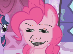 Size: 500x374 | Tagged: safe, artist:bucky, edit, edited screencap, screencap, pinkie pie, twilight sparkle, g4, carlos ramón, carousel boutique, faic, gif, magic school bus, meme, non-animated gif