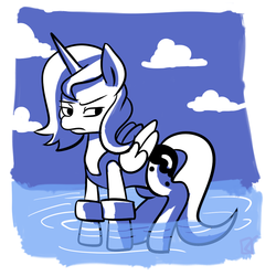 Size: 1000x1000 | Tagged: safe, artist:fauxsquared, princess luna, g4, clothes, female, filly, one-piece swimsuit, s1 luna, solo, swimsuit, woona