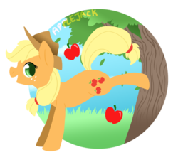 Size: 726x652 | Tagged: safe, artist:dark-pangolin, applejack, g4, applebucking, female, solo, tree