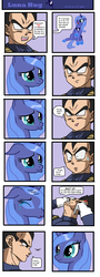 Size: 794x2204 | Tagged: safe, artist:i3b4eva, princess luna, g4, comic, crossover, crying, dragon ball, dragon ball z, duckface, filly, s1 luna, vegeta, woona