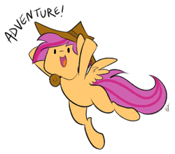 Size: 866x761 | Tagged: safe, artist:egophiliac, scootaloo, g4, adventure, female, hat, one word, solo