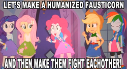 Size: 631x344 | Tagged: safe, edit, edited screencap, screencap, applejack, fluttershy, pinkie pie, rainbow dash, rarity, equestria girls, g4, my little pony equestria girls, fanfic, image macro, meme, pinkie has a crazy idea