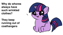 Size: 1194x668 | Tagged: safe, twilight sparkle, pony, unicorn, g4, exploitable meme, female, filly, filly twilight telling an offensive joke, foal, implied abortion, meme, sitting, solo