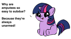 Size: 1194x668 | Tagged: safe, twilight sparkle, pony, unicorn, g4, exploitable meme, female, filly, filly twilight telling an offensive joke, foal, meme, sitting, solo