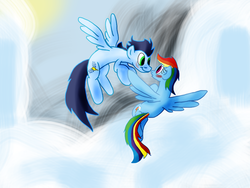 Size: 1024x768 | Tagged: safe, artist:biosonic100, rainbow dash, soarin', g4, female, male, ship:soarindash, shipping, straight