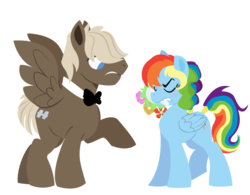 Size: 926x721 | Tagged: safe, artist:dbkit, dumbbell, rainbow dash, alternate hairstyle, bouquet, dumbdash, female, flower, male, shipping, simple background, straight, transparent background, tsunderainbow, tsundere, vector