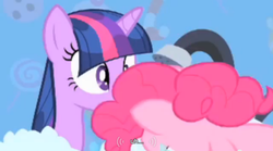Size: 854x475 | Tagged: safe, screencap, pinkie pie, twilight sparkle, feeling pinkie keen, g4, out of context, youtube caption