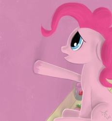 Size: 947x1027 | Tagged: safe, artist:cesiummagnesium, pinkie pie, earth pony, pony, g4, female, mare, paint, pinkie watches paint dry, solo, wall
