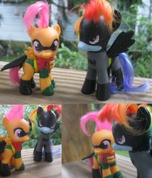 Size: 826x967 | Tagged: safe, artist:rainbownebula, rainbow dash, scootaloo, g4, batman, batman and robin, brushable, dc comics, female, irl, photo, robin, toy