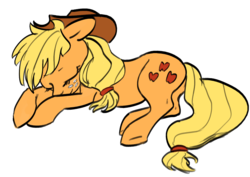 Size: 740x523 | Tagged: safe, artist:itena, applejack, g4, female, simple background, sleeping, solo